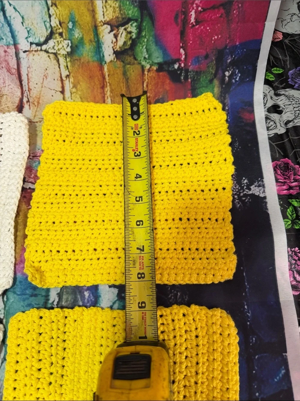 Handmade Crochet Dishcloths Set - Yellow, White & Pastel Stripes